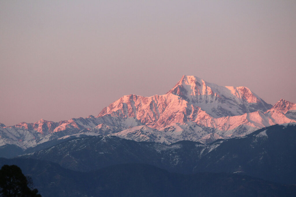 A view of Mount Everest in waning light.